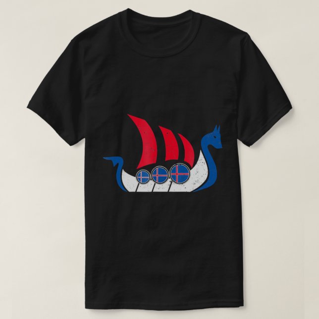 Camiseta Navio de Viagem Islandês T Shirt Islândia Flag Dra (Frente do Design)
