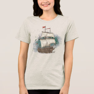 Camiseta Navio Desenhado à Mão