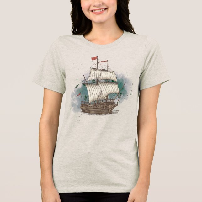 Camiseta Navio Desenhado à Mão (Frente)