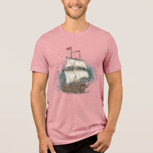 Camiseta Navio Desenhado à Mão