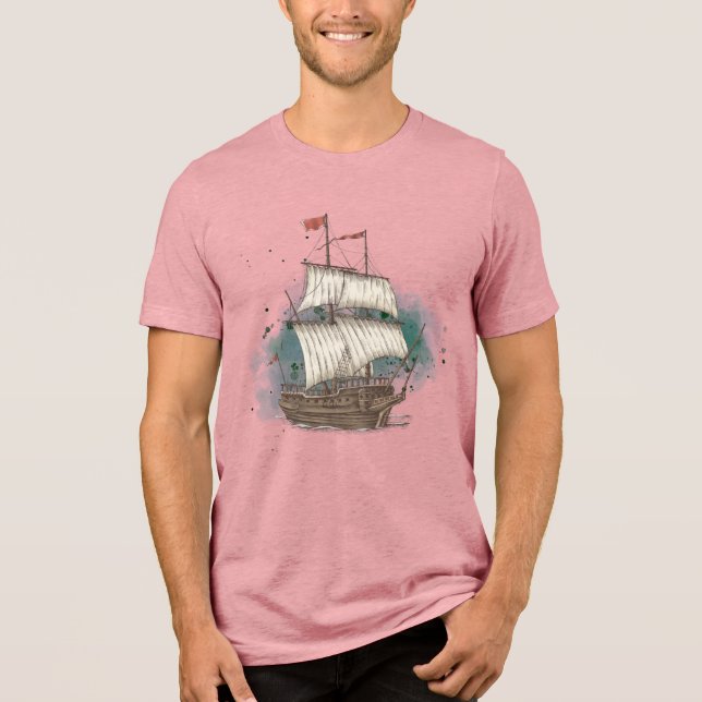 Camiseta Navio Desenhado à Mão (Frente)