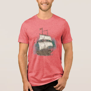 Camiseta Navio Desenhado à Mão