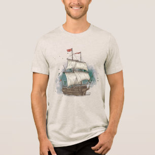 Camiseta Navio Desenhado à Mão