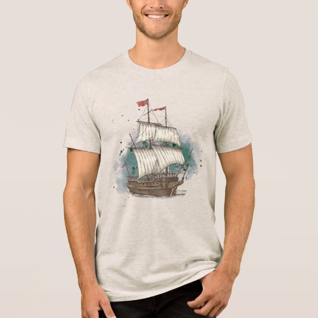 Camiseta Navio Desenhado à Mão (Frente)
