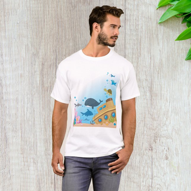 Camiseta Navio E Peixe Suspenso (Criador carregado)