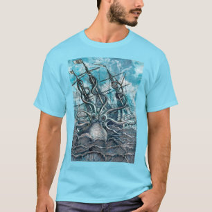 Camiseta Navio gigante Octopus Blue Sea Monster