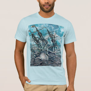 Camiseta Navio gigante Octopus Blue Sea Monster