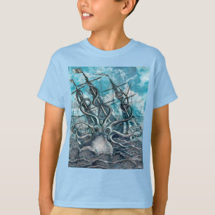 Camiseta Navio gigante Octopus Blue Sea Monster