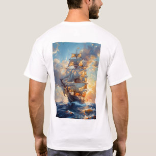 Camiseta Navio majestoso alto no mar Óleo de pintura T-Shir