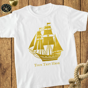 Camiseta Navio Náutico Dourado Falsa à Navegação Personaliz