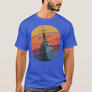Camiseta Navio Naval Antigo Design Pôr do Sol Retro