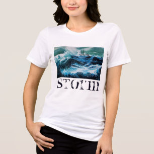 Camiseta Navio no mar em tempestade, Marinho azul
