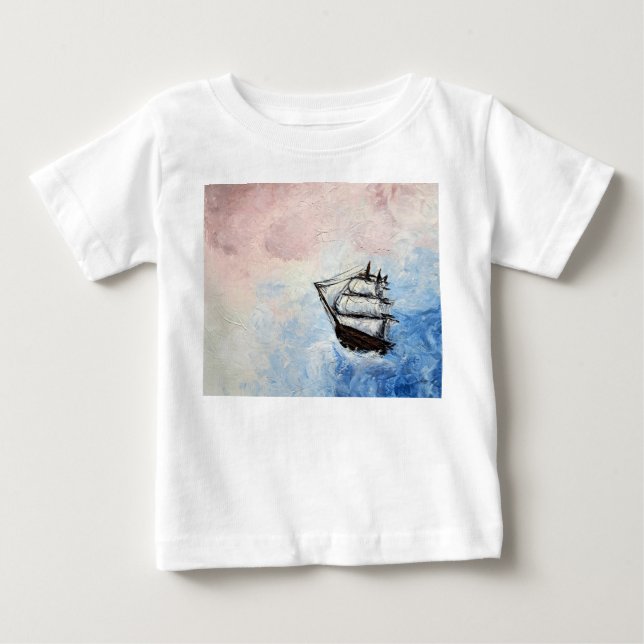 Camiseta Navio no mistério das nuvens borda ondas marítimas (Frente)