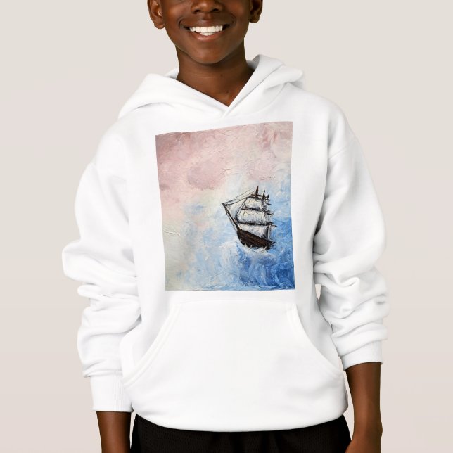 Camiseta Navio no mistério das nuvens borda ondas marítimas (Frente)