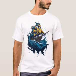 Camiseta Navio Pirata em Stormy Seas
