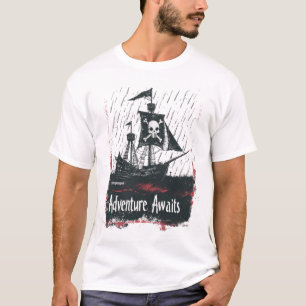 Camiseta Navio pirata nos mares tempestuosos - Arte minimal