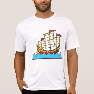 Camiseta Navio Tradicional Vermelho da China de Estilo Junc