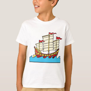Camiseta Navio Tradicional Vermelho da China de Estilo Junc