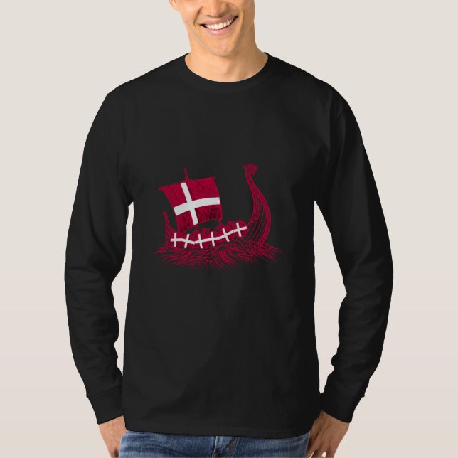 Camiseta Navio Viking Dinamarca Bandeira Raízes Dinamarques (Frente)
