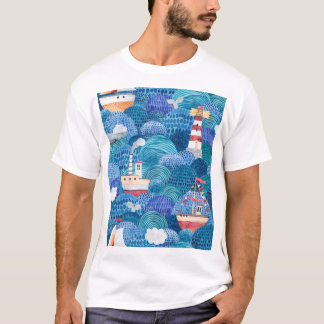 Camiseta Navios e Faróis: Aquarela Infantil