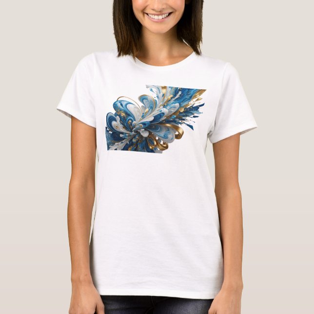 Camiseta Navy MODERNO E EXPLOSÃO FLORAL DOURADA (Frente)