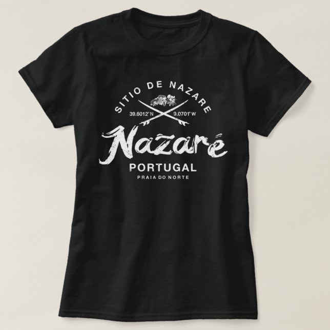 Camiseta Nazare Portugal Vintage Retro Surfing 988 (Frente do Design)