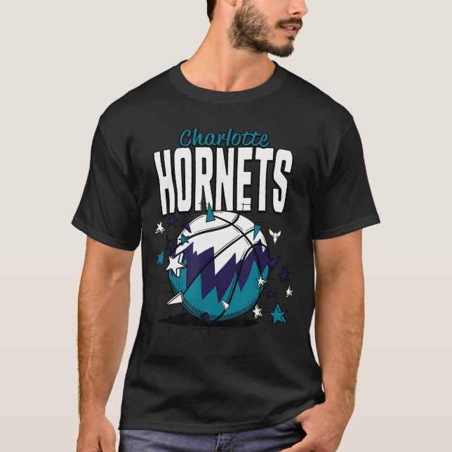 Camiseta NBA Charlotte Hornets Basketball Doodle Stars frie (Frente)