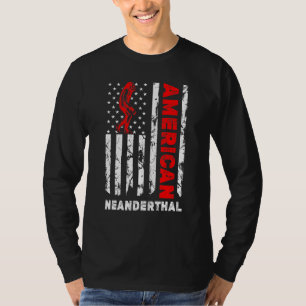 Camiseta Neandertal Americano Americano Flag Caveman