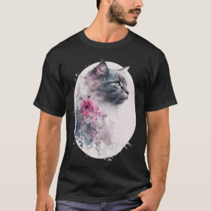 Camiseta Nebelung Cat Cherry Blossom Japonês Sakura