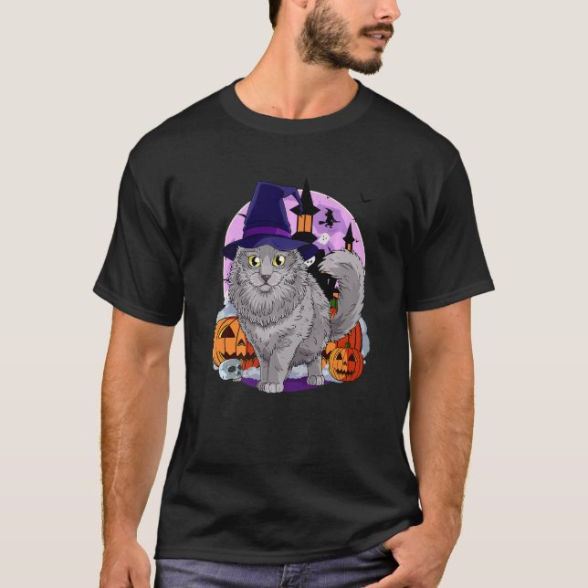 Camiseta Nebelung Cat Cute Halloween Pumpkin (Frente)