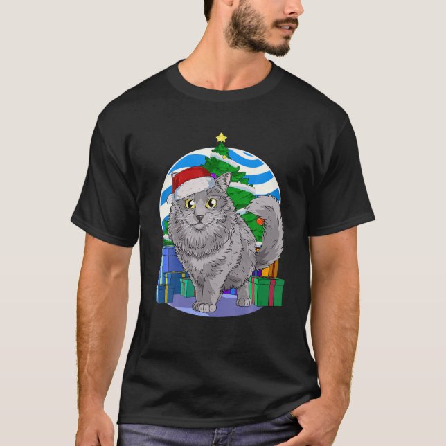 Camiseta Nebelung Cat Cute Santa Christmas Tree Decor (Frente)