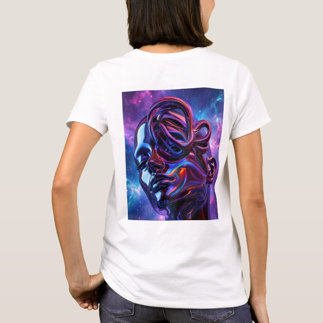 Camiseta Nebula Chrome: A Musa Arco-Íris Cyborg (Verso)