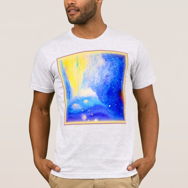 Camiseta Nebula é azul, amarelo e branco leitoso. Comprar A (Frente)