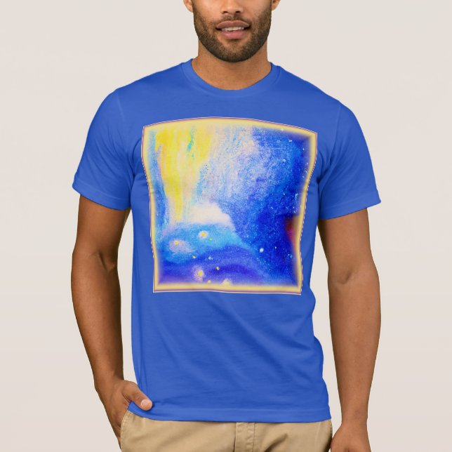 Camiseta Nebula é azul, amarelo e branco leitoso. Comprar A (Frente)