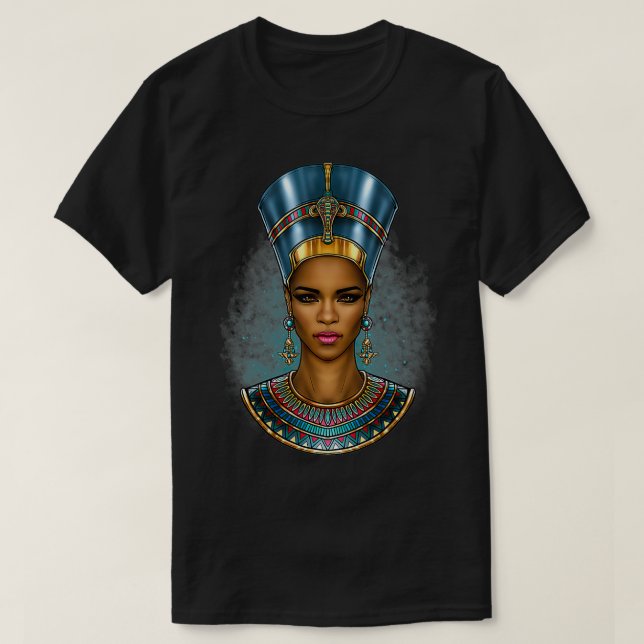 Camiseta Nefertiti Melanin Rainha Egípcia Negra (Frente do Design)