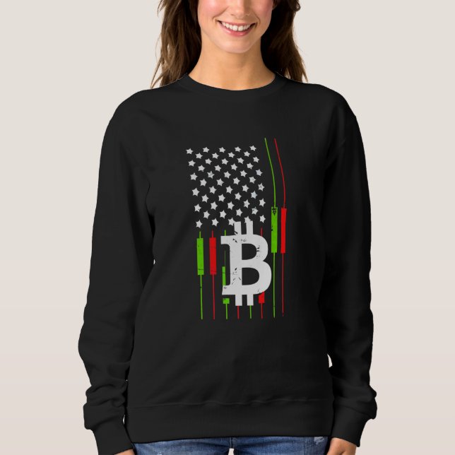 Camiseta Negociação de Bitcoin Bandeira dos EUA Criptomoeda (Frente)