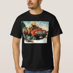 Camiseta Negócios Vintage, Caminhão de Madeira com Lenhador