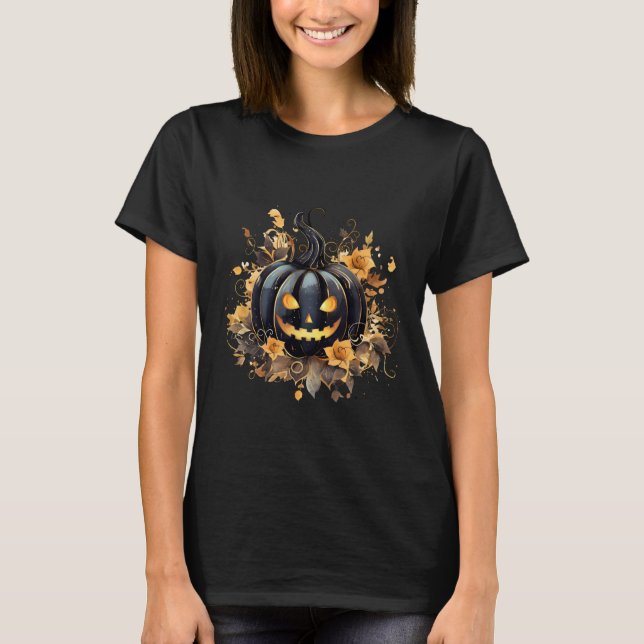 Camiseta Negra Assustadora Jack-O'' Lanterna Black Hallowee (Frente)