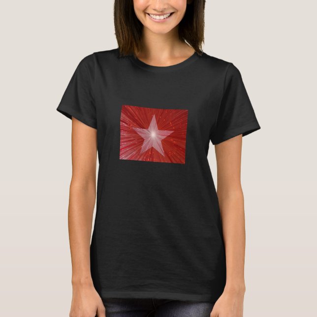 Camiseta negra de mulheres da Estrela Vermelha (Frente)
