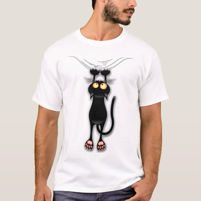 Camiseta Negra Divertida De Arranjo De Gato (Frente)