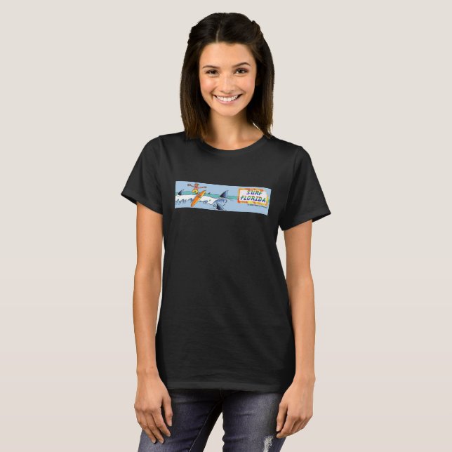 Camiseta negra feminina da Flórida surf (Frente Completa)