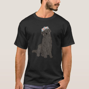 Camiseta Negra Floral Labradoodle Pama Cachorro de Dólar Mã