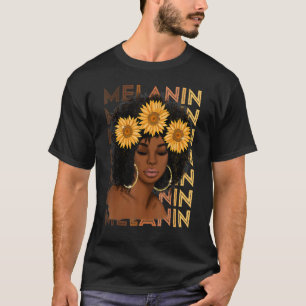 Camiseta Negra Garota Forte Afro Sunflower Melanin African