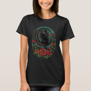 Camiseta Negra Gata-Rata Ilustração de Bruxa Negra Gatos