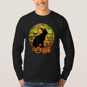 Camiseta Negra Gata-Rata Pumpkin Bruxo Hat Halloween Assust