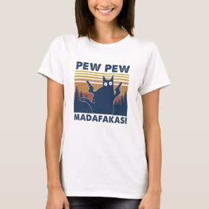 Camiseta Negra Gato Pew Pew Madafakas Vintage Shirt