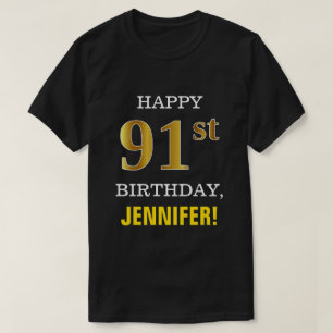 Camiseta Negra, Negra, Faux Dourado 91rua Aniversário com C