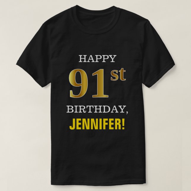 Camiseta Negra, Negra, Faux Dourado 91rua Aniversário com C (Frente do Design)