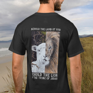 Camiseta negra personalizável de leão e cordeiro