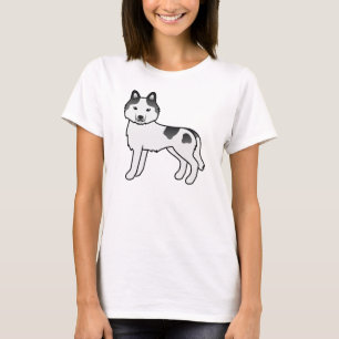 Camiseta Negra Piebald Siberian Husky Cute Cartoon